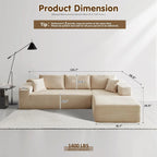 ovios 104in L-Shape Sectional Sofa With Chaise, Grey Plush Corduroy Fabric