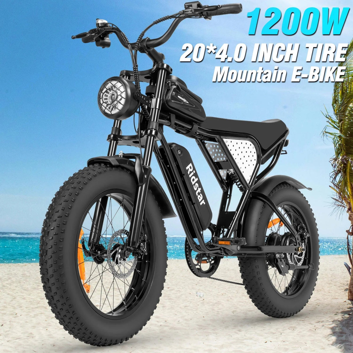 1500W Electric Mountain Bike 48V 20Ah, 20 inch Fat Tires, Shimano 7-Speed, Full Suspension - q20-1500w
