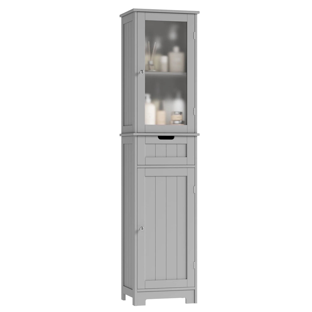 Homfa Tall Narrow Bathroom Storage Cabinet With Door And Drawer, 15.7in L x 11.8in W x 67in H, White