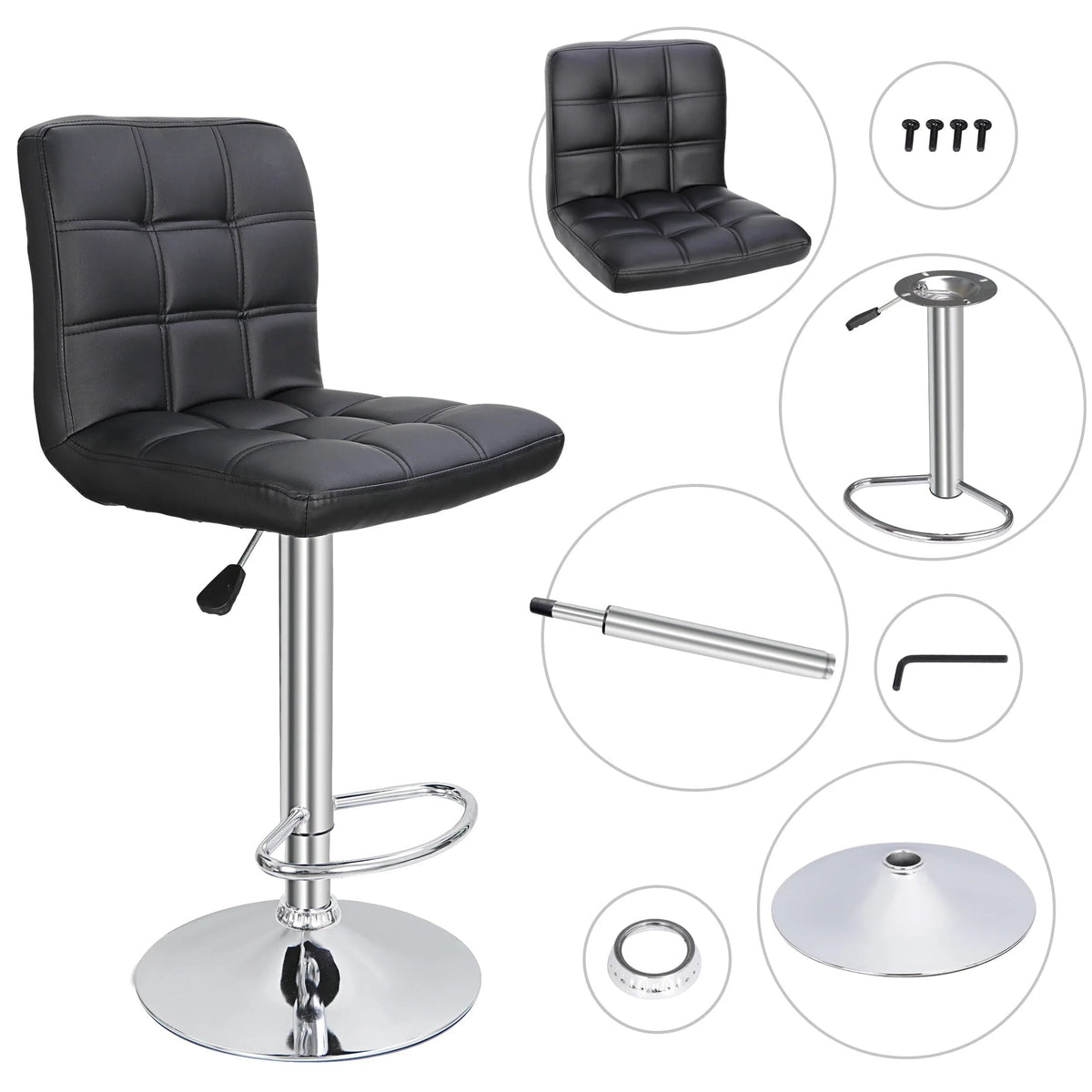 ZENY Bar Stool Set Of 4 With Soft Cushion And Metal Frame - Black