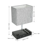Touch Control Table Lamp With 2 USB Ports, 1 AC Outlet, 2 Phone Stands, Black Wooden Base And Grey Shade
