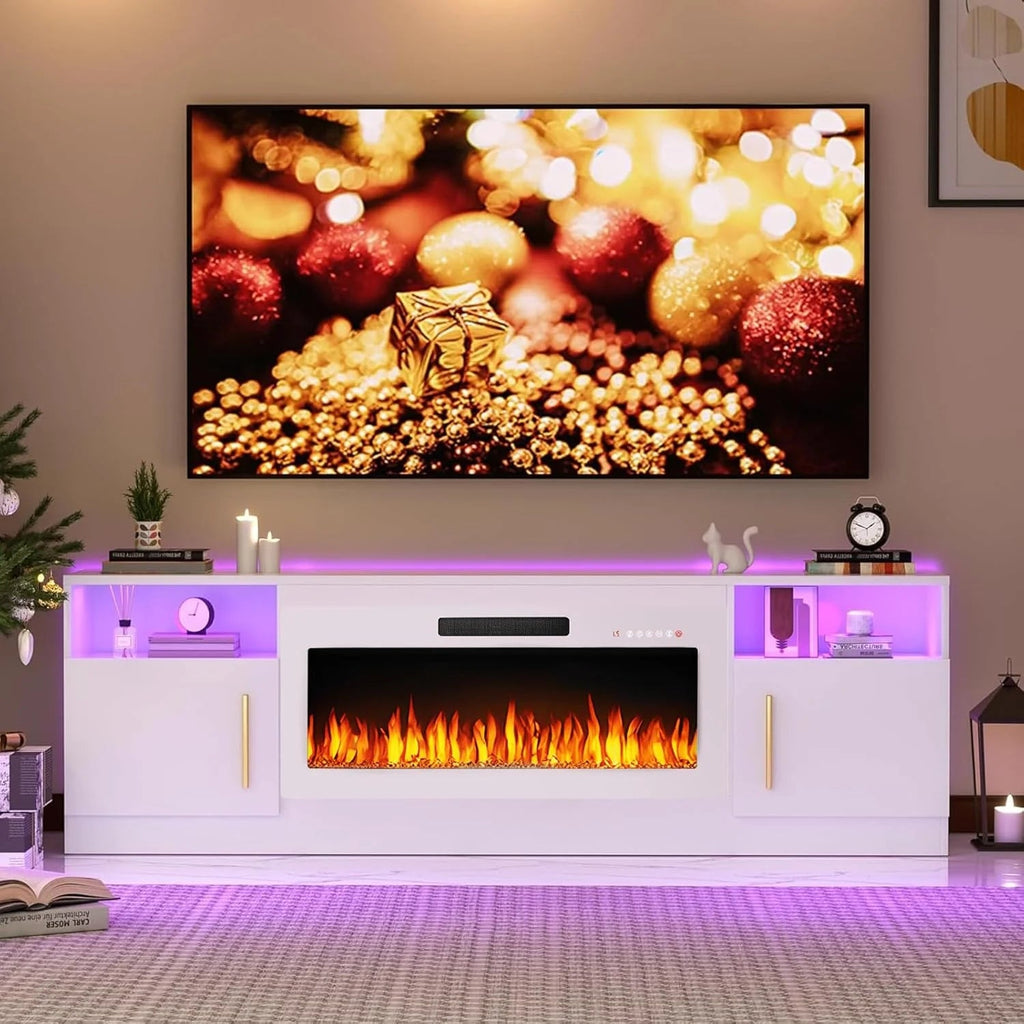 Waleaf TV Stand With 18 in Electric Fireplace And Adjustable Glass Shelves - TVs Up To 65 inch