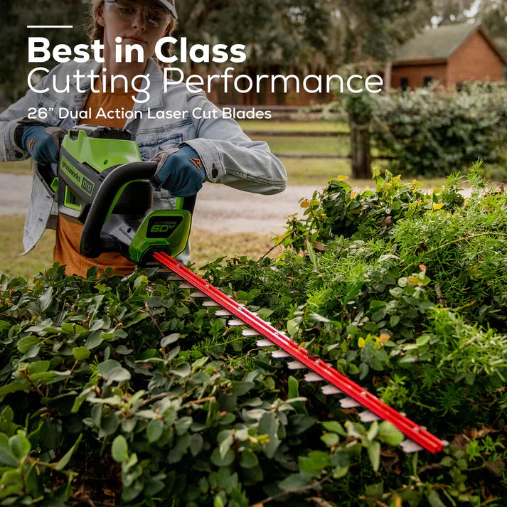 Greenworks Cordless Battery Hedge Trimmer 60V 26 inch With 2.0Ah Battery & Charger