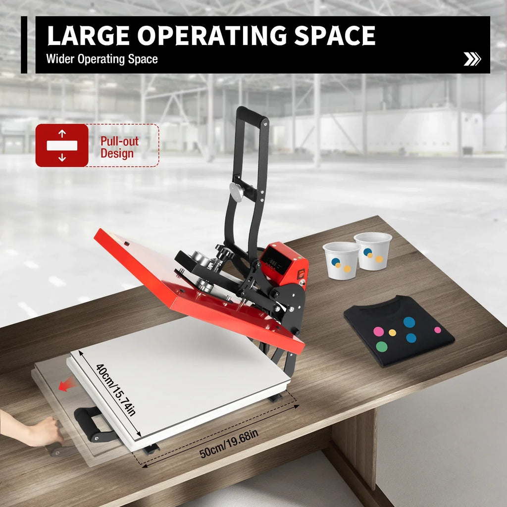 16 in x 20 in Clamshell Semi-Auto Open Heat Press Machine With Slide-Out Function