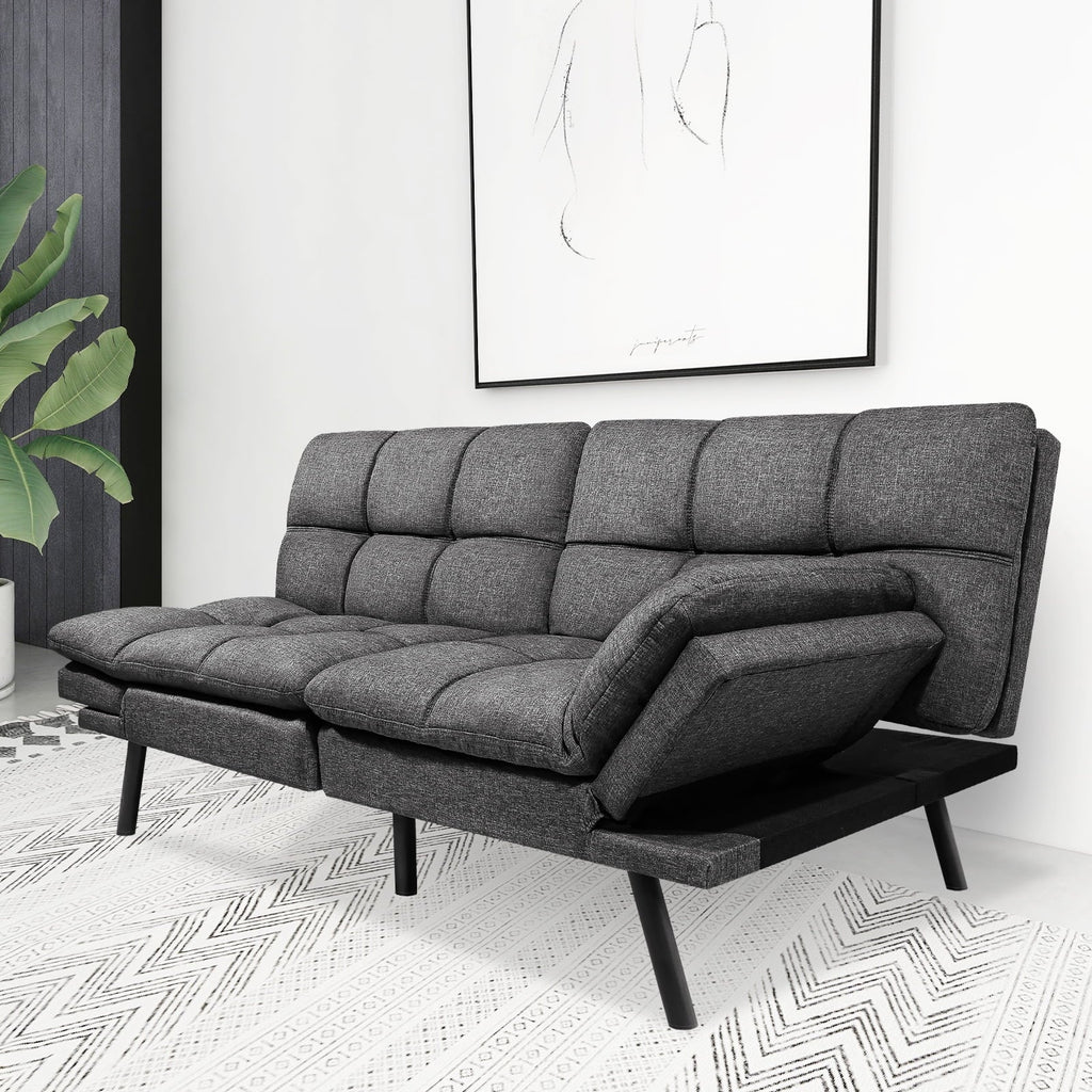 Memory Foam Futon Sofa Bed With Adjustable Armrests And Backrest - Gray