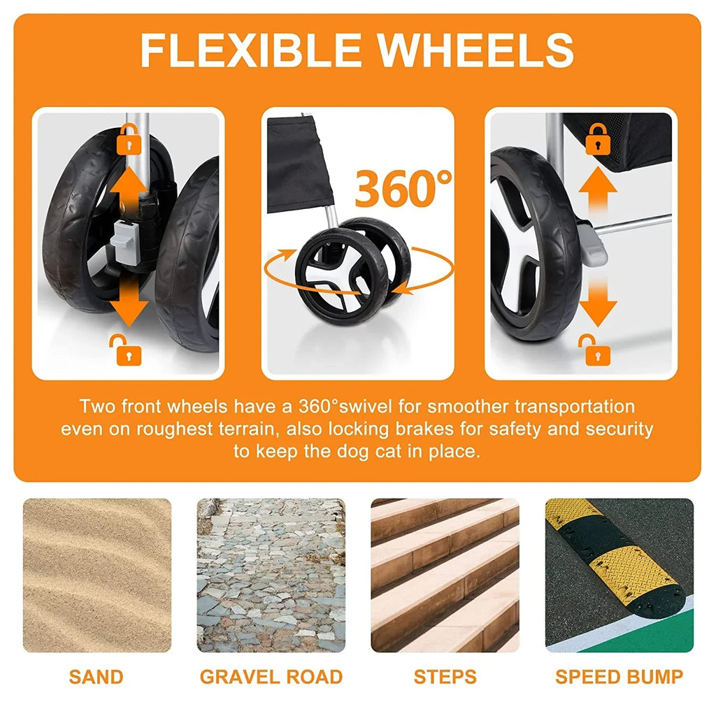 Pet Stroller With 4 Wheels For Small And Medium Dogs And Cats - Foldable, Oxford Cloth, 30 lbs Capacity