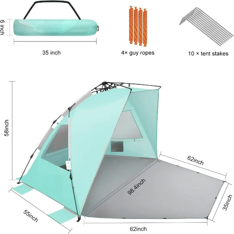 Large Pop Up Beach Tent Sun Shelter, 5-6 Person, 98.4in L x 55in D x 58in H