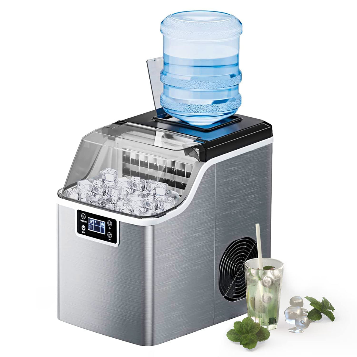 Countertop Ice Maker, 45 Lbs/24H, 24 Pcs In 13 Mins - Silver
