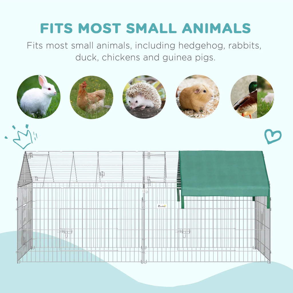 PawHut Small Animal Playpen Yard Fence With Roof, Green - 87in