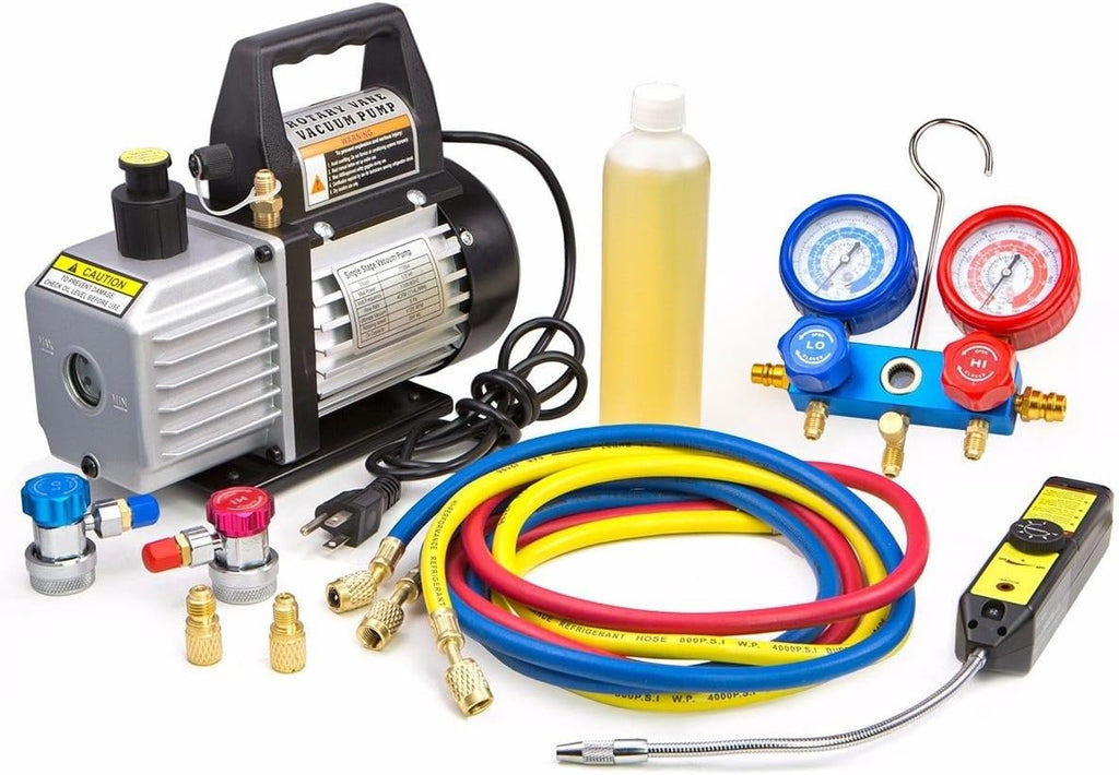XtremepowerUS 4 CFM 1-Stage Rotary Air Vacuum Pump HVAC Manifold Gauge Kit - 71098