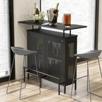 FJU 4-Tier Home Bar Cabinet With 2 Wine Storage Shelves, 6 Stemware Holders, Metal Front And Footrest, Black - 48 x 20 x 42 in