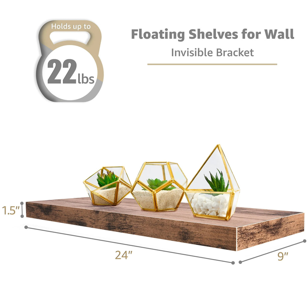 Floating Engineered Wood Wall Shelves, Set Of 3, 23.75 in x 9.25 in