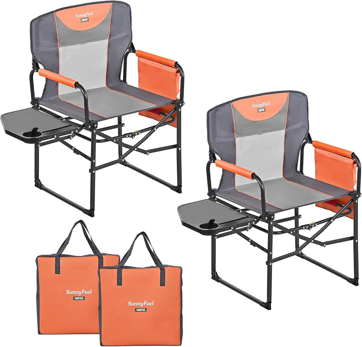 Folding Camping Chairs With Side Tables And Storage Bags - 2 Pcs