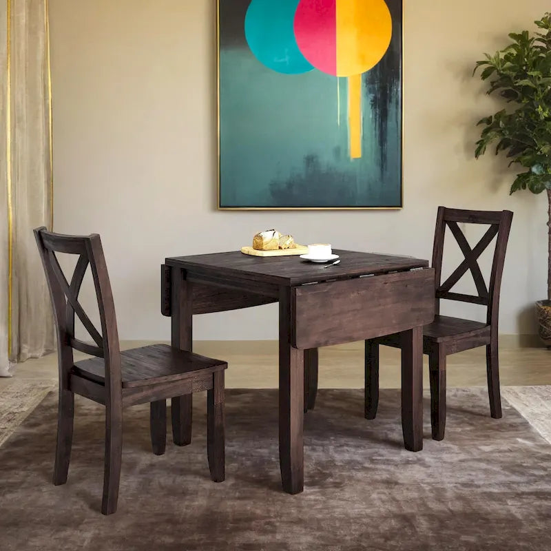 3-Piece Wood Drop Leaf Dining Table Set With 2 X-Back Chairs - 47.3x29.5x29.5inch
