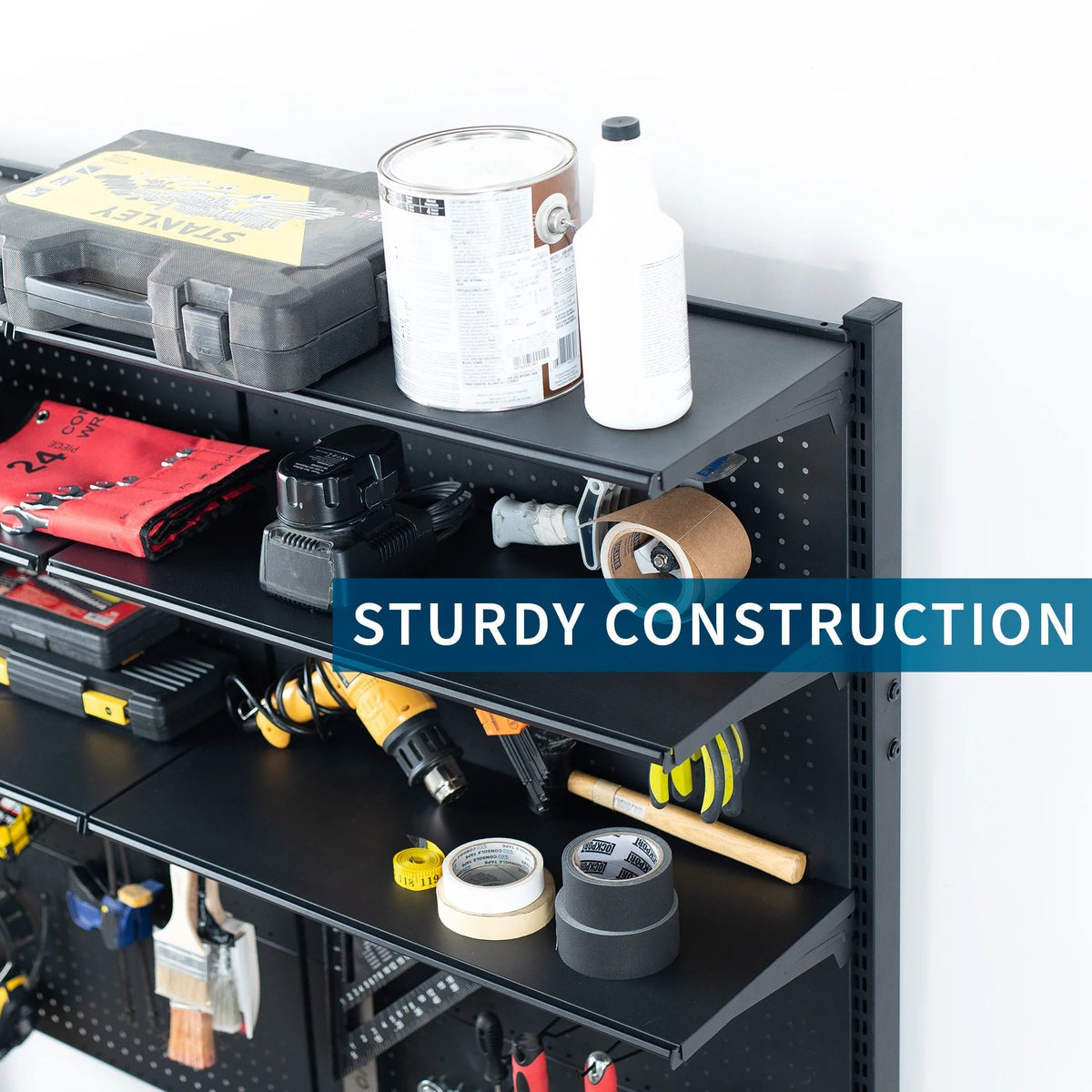 VIVO Black Freestanding Modular Pegboard Organizer With 3-Tier Organization - PP-2-PB058