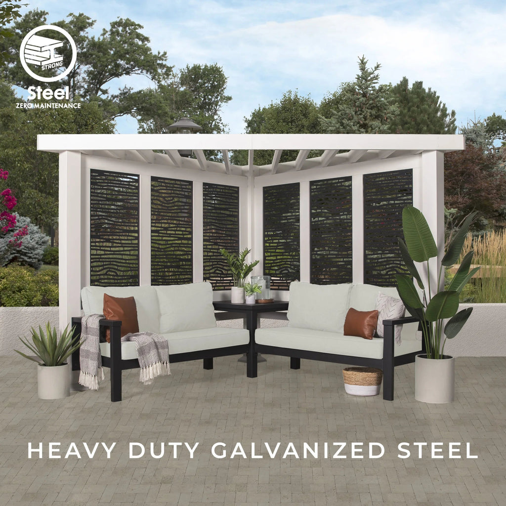 Backyard Discovery Galvanized Steel Corner Pergola With Seating, White, 12x8' - Ridgedale