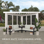 Backyard Discovery Galvanized Steel Corner Pergola With Seating, White, 12x8' - Ridgedale