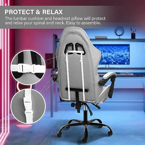 YSSOA Gaming Chair With Headrest, Lumbar Support And Retractable Footrest