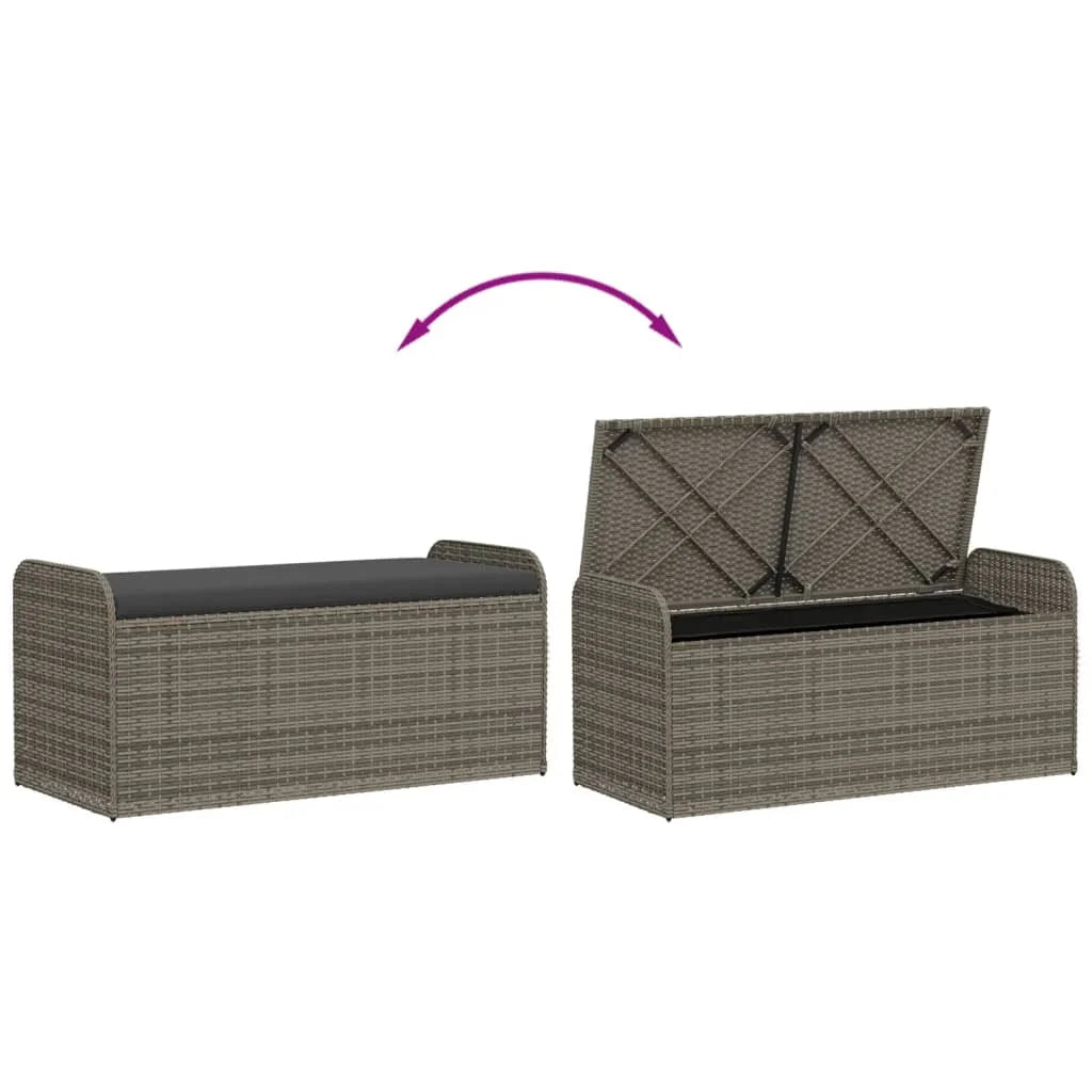 vidaXL Outdoor Poly Rattan Storage Bench With Cushion, Black, 45.3 x 20.1 x 20.5 in