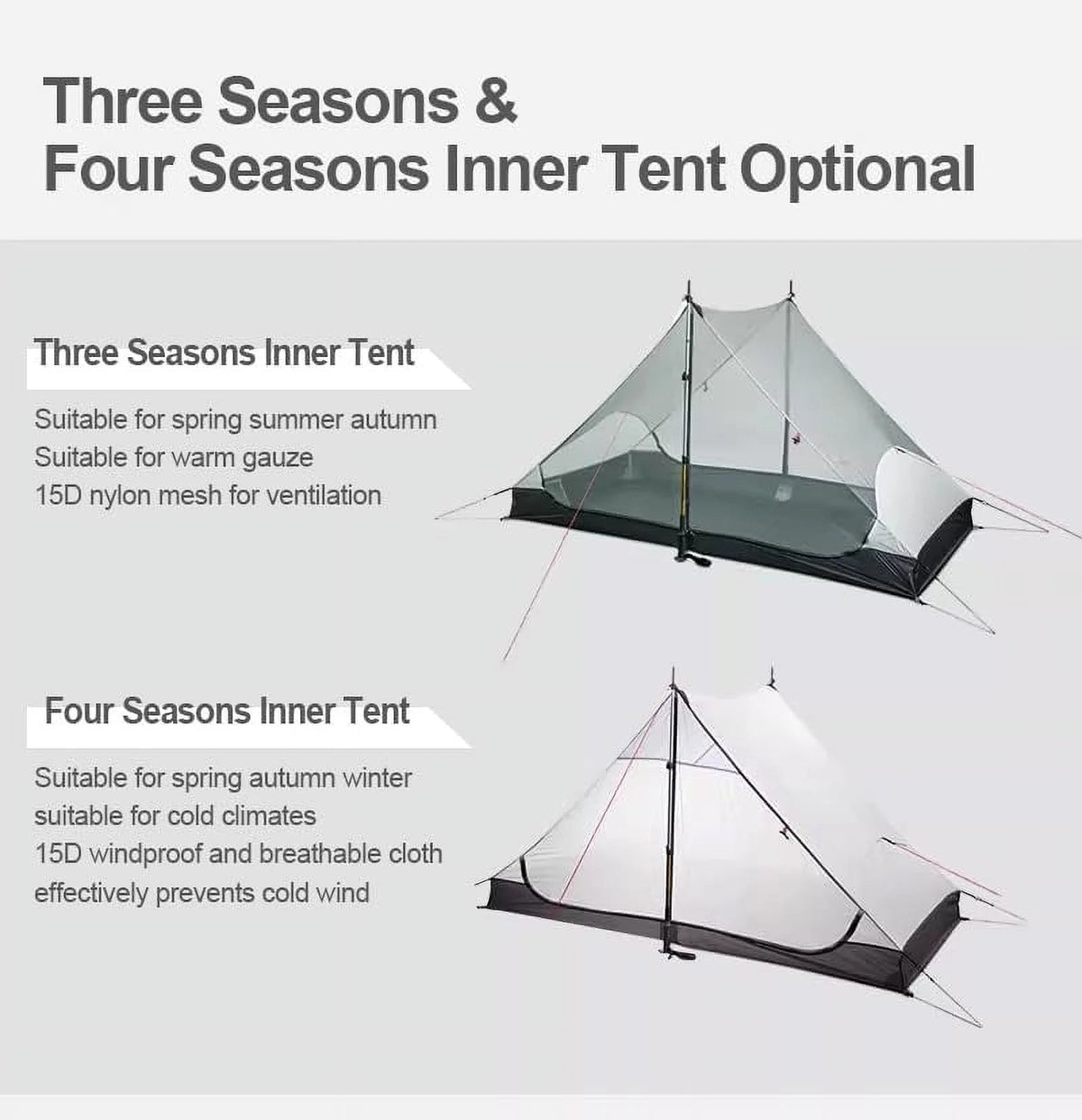3F UL Gear Ultralight Hiking Tent, Khaki, 2 Person, 4 Season - Lanshan