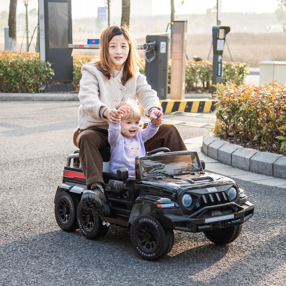 24V 6-Wheel 4WD Kids' Ride-On Pickup Truck With Remote Control - Black