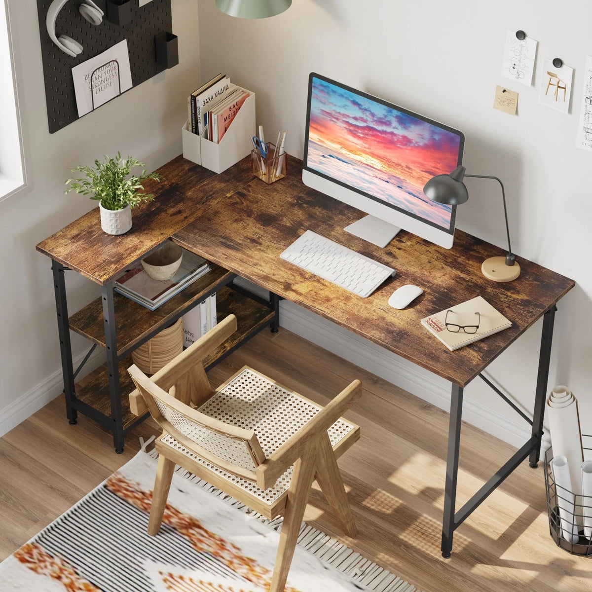 Small L-Shaped Computer Desk With Reversible Storage Shelves - 55-Inch / 47-Inch