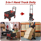 LAZY BUDDY 2-in-1 Folding Hand Truck Dolly With 22 Inch Folding Basket, Red, 330 LBS