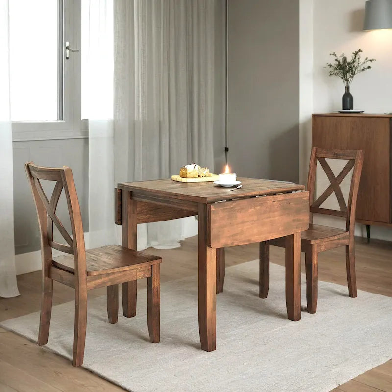 3-Piece Wood Drop Leaf Dining Table Set With 2 X-Back Chairs - 47.3x29.5x29.5inch