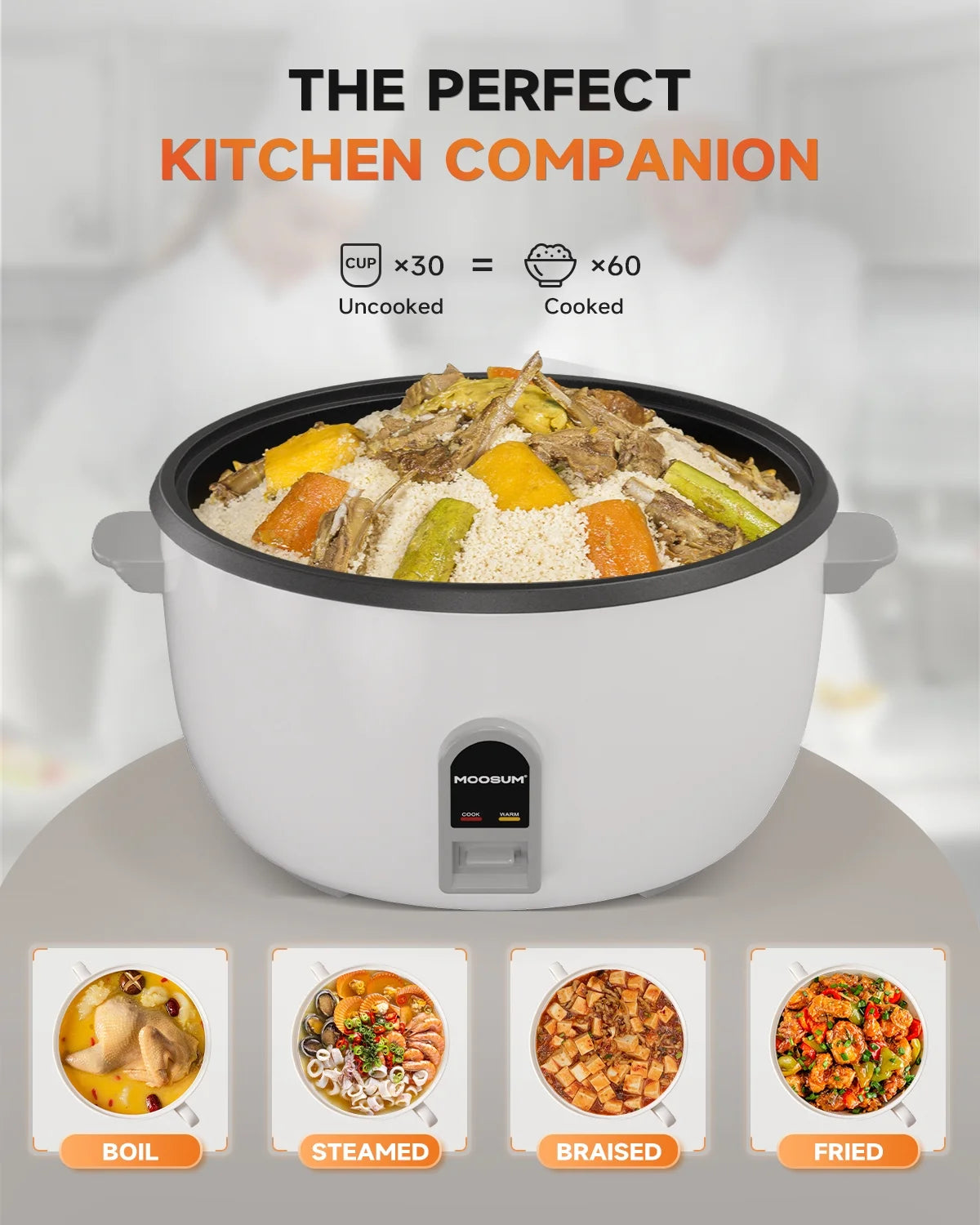 MOOSUM Commercial Rice Cooker, 30-Cup Uncooked / 60-Cup Cooked, 1600W