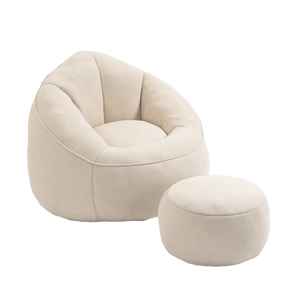 MOONMISS Microfiber Upholstered Round Bean Bag Sofa Chair With Ottoman - Gray