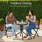 Best Choice Products 3-Piece Patio Bistro Dining Set With Glass Tabletop And Folding Chairs - Gray