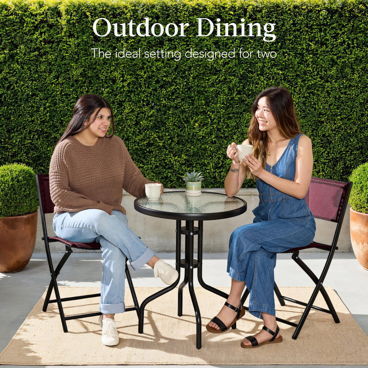 Best Choice Products 3-Piece Patio Bistro Dining Set With Glass Tabletop And Folding Chairs - Gray