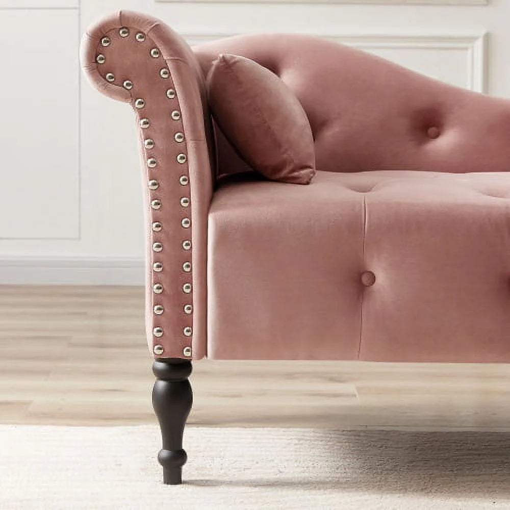 Velvet Chaise Lounge Chair 60.6in L x 27.5in W x 28.3in H - Rose