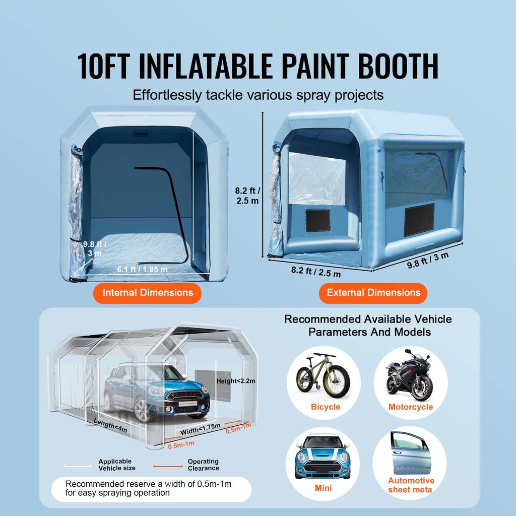KFFKFF Portable Inflatable Spray Shelter 9.8 x 8.2 x 8.2 ft With 550 W Blower And Filtration System - GZYJXKF03