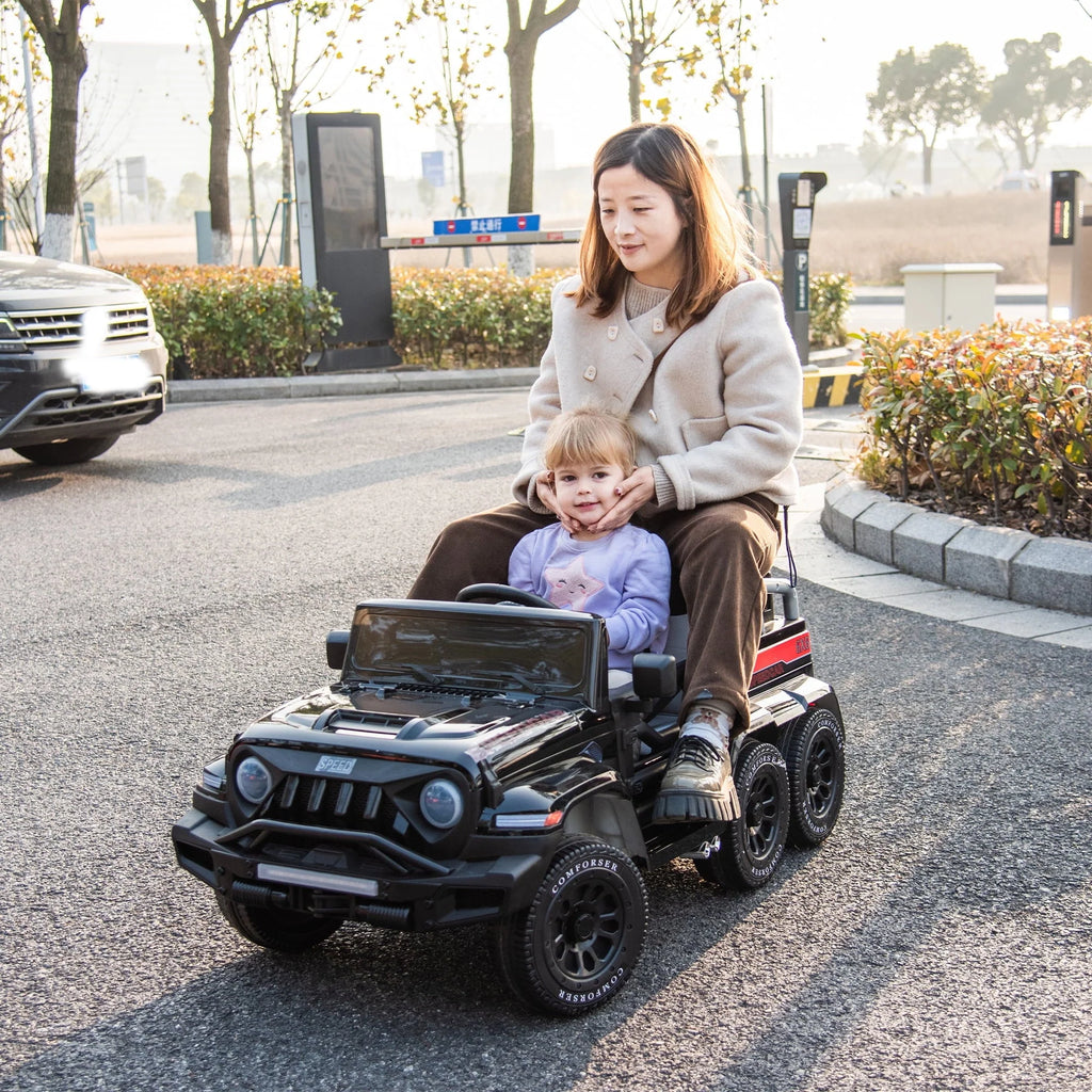 24V 6-Wheel 4WD Kids' Ride-On Pickup Truck With Remote Control - Black