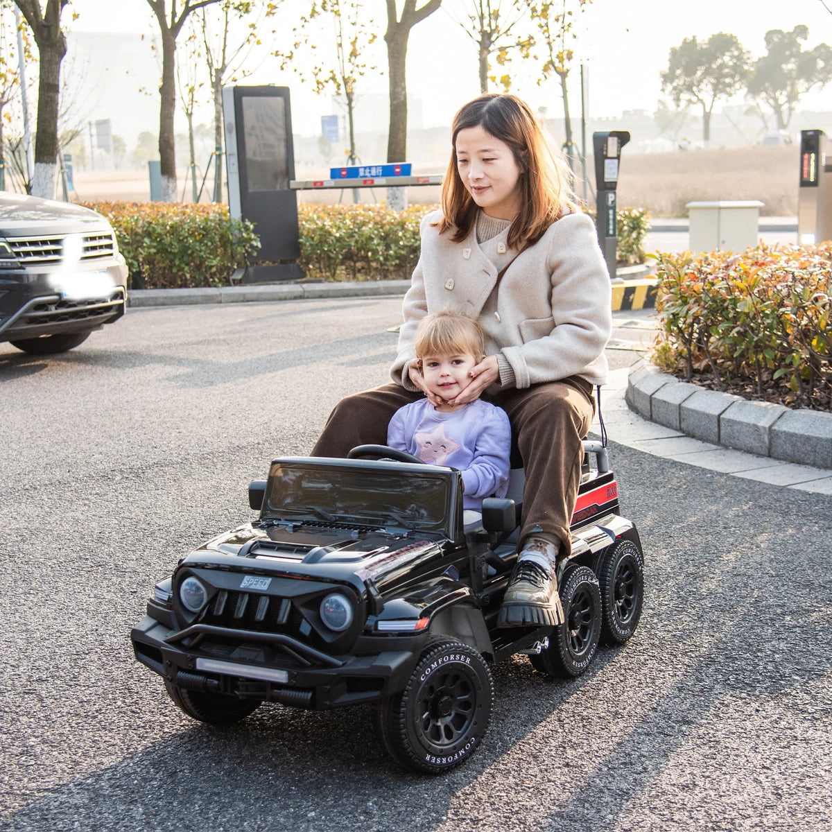 24V 6-Wheel 4WD Kids' Ride-On Pickup Truck With Remote Control - Black
