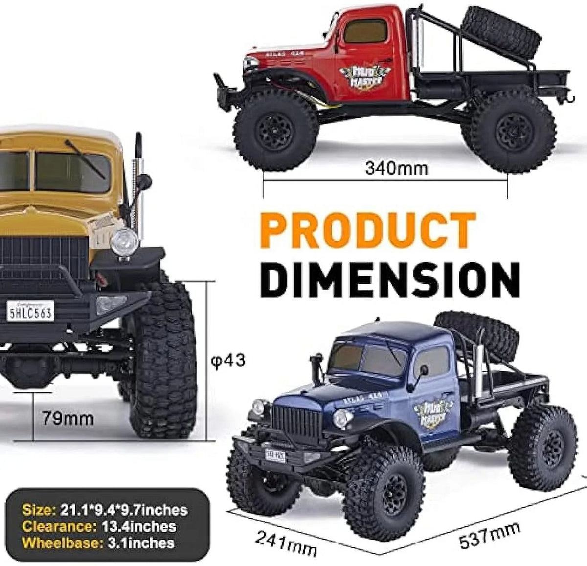 RocHobby Atlas 1/10 4WD 2.4Ghz RC Rock Crawler Truck, Yellow