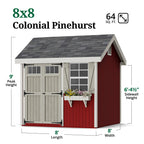 Little Cottage Co. Outdoor Wood Storage Shed, 8x8, Precut DIY Kit - Colonial Pinehurst