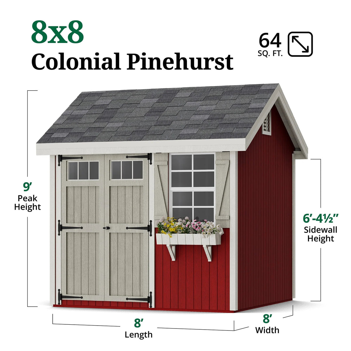 Little Cottage Co. Outdoor Wood Storage Shed, 8x8, Precut DIY Kit - Colonial Pinehurst