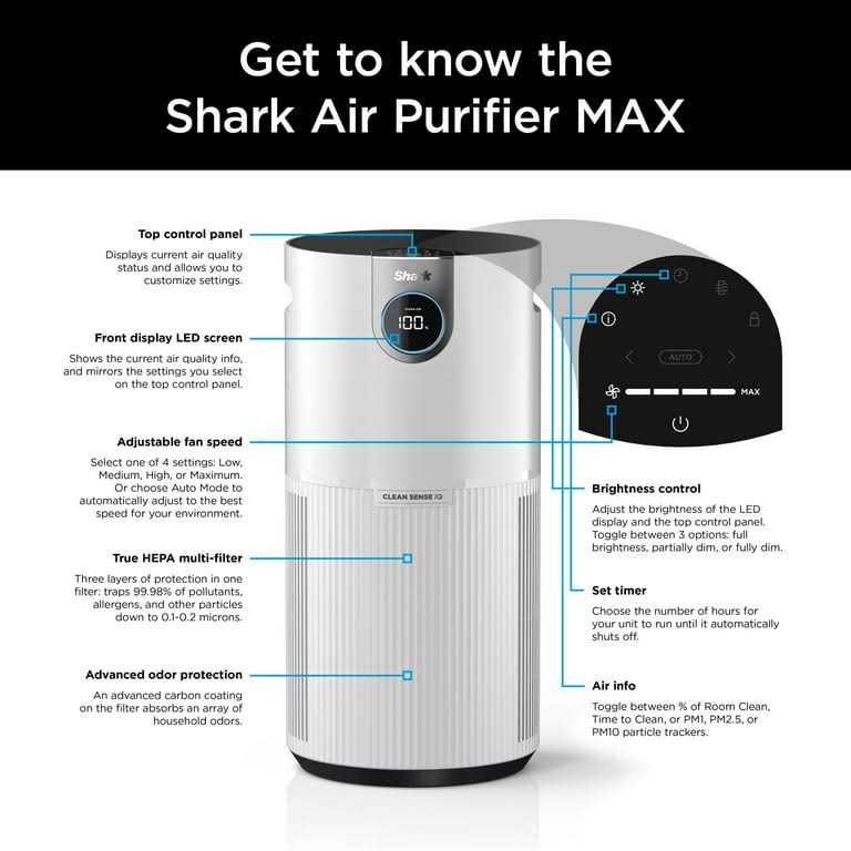 Shark Air Purifier MAX With NanoSeal HEPA, Clean Sense IQ, Odor Lock, 1000 Sq. Ft., 99.98% Particle Capture