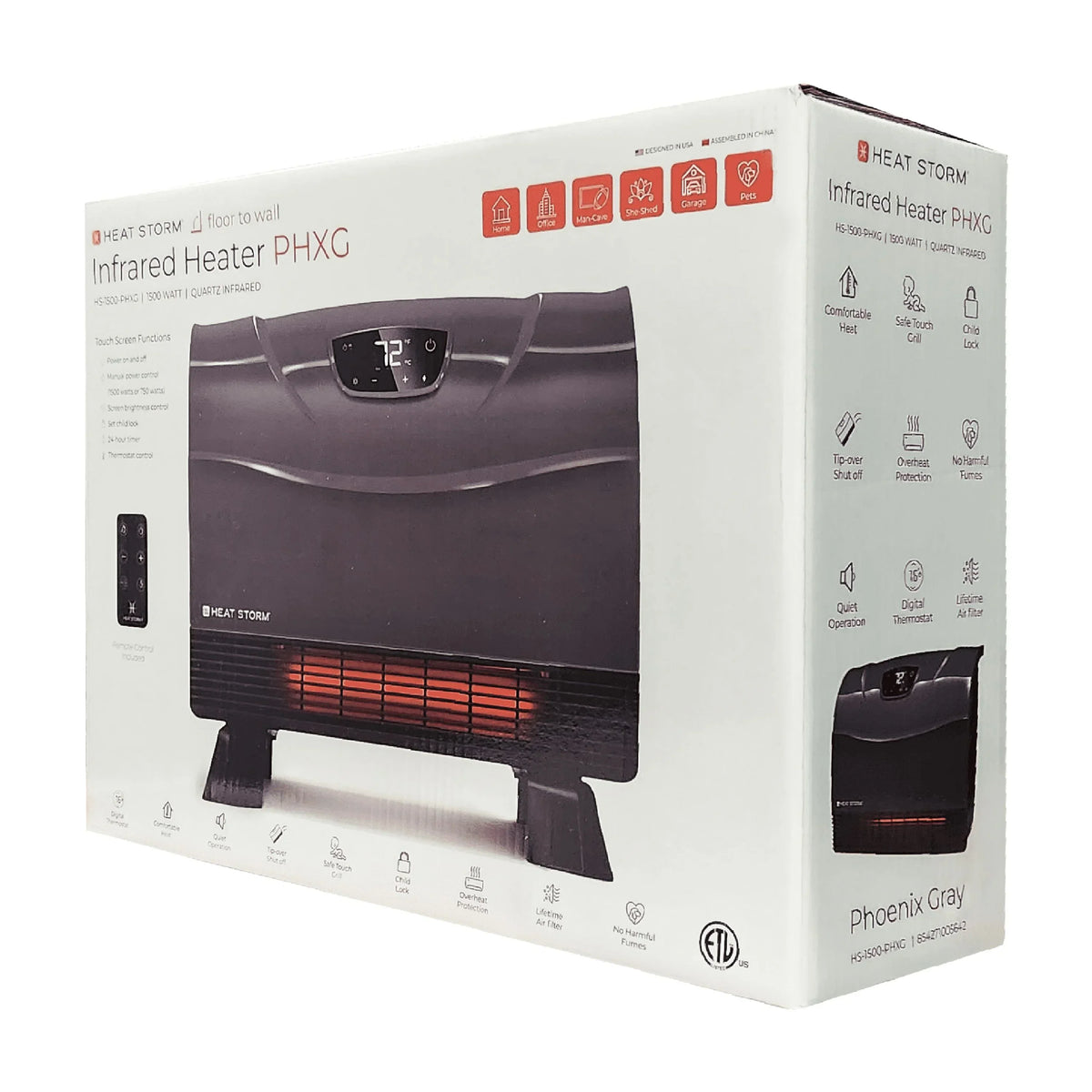 Heat Storm Phoenix 1500 Watt Infrared Floor To Wall Heater - Gray