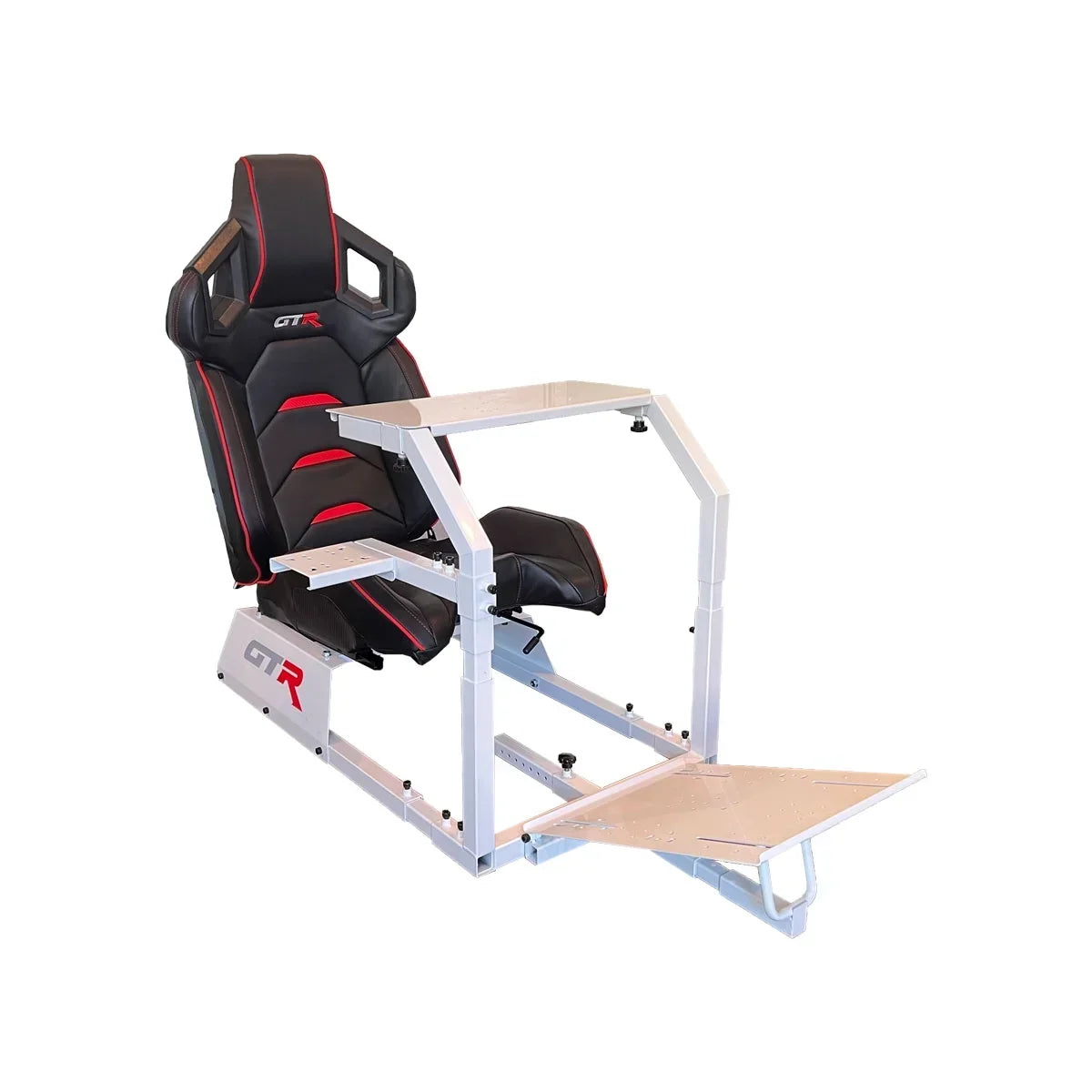 GTR Simulator GTA Racing Simulator Cockpit White Frame With Black/Red Pista Adjustable Leatherette Racing Seat - GTA-WHT-S107LBKRD