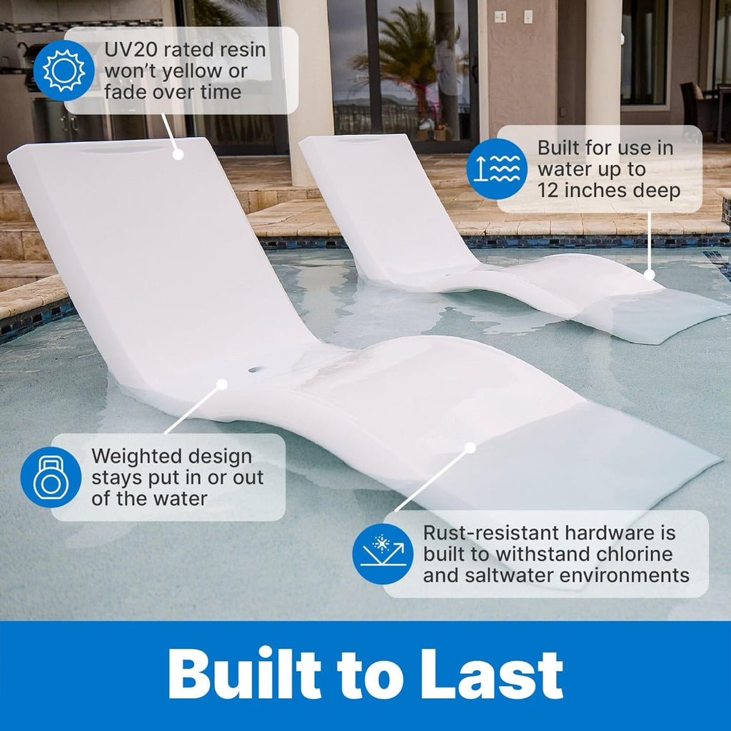 Step2 Vero Pool Lounger for Up to 12-Inch-Deep Sun Shelves, White, 29.25 x 23.5 x 68.25 in