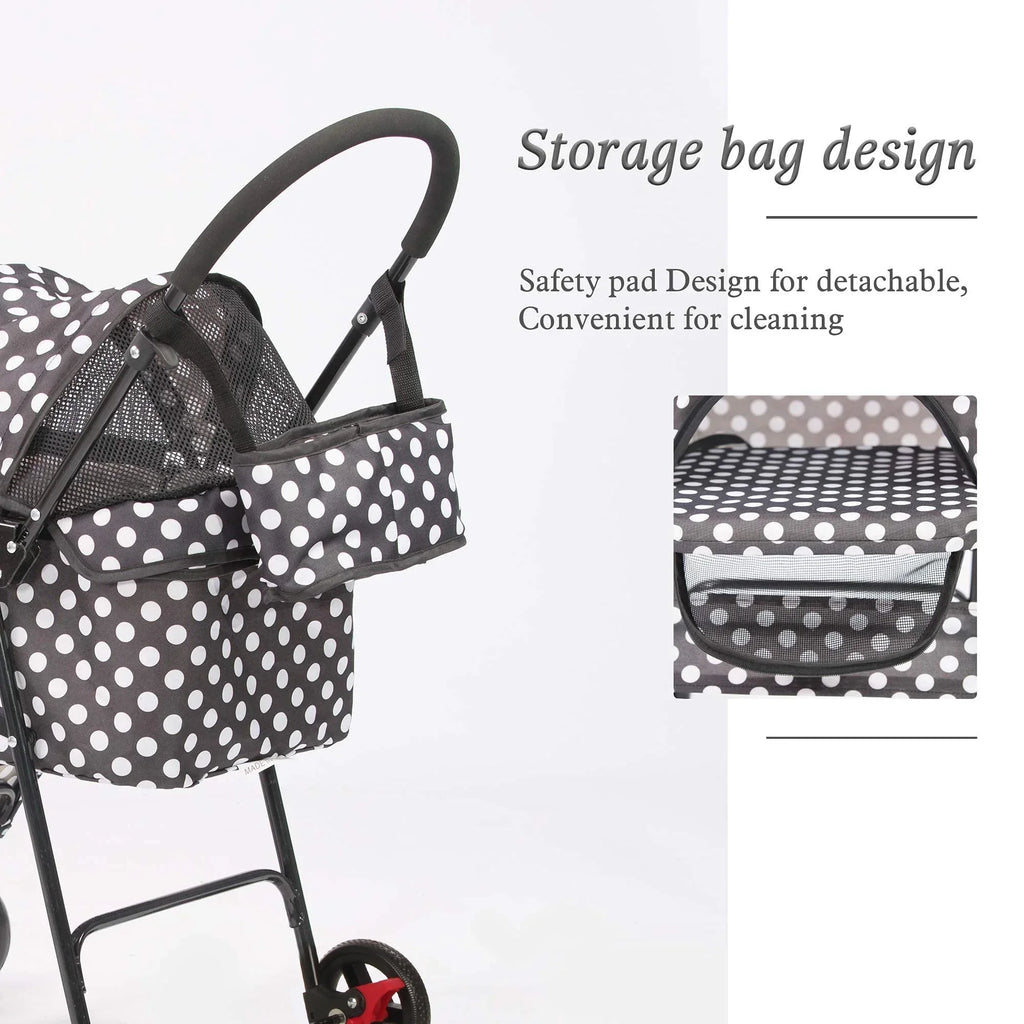 Foldable Pet Travel Stroller For Cats & Dogs, Waterproof, 4 Wheels, Black