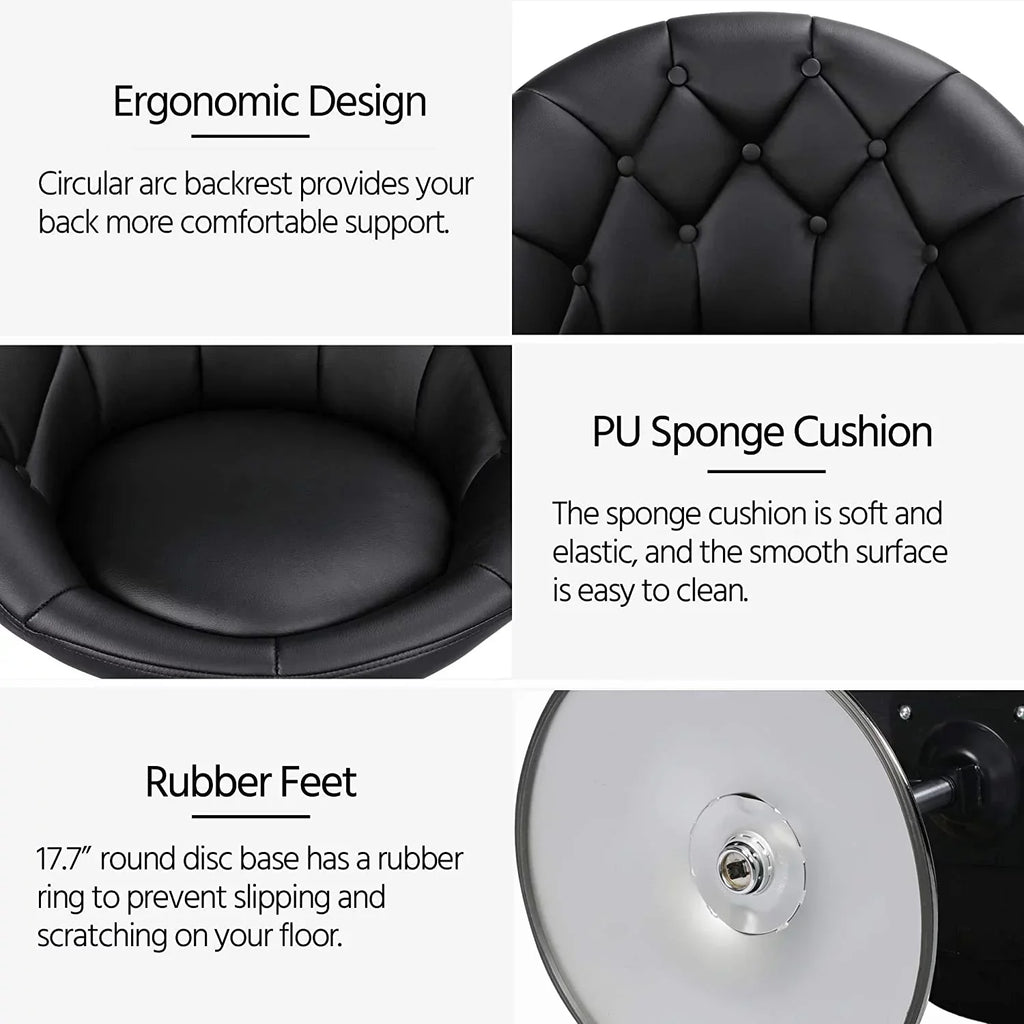 HOMEZY Tufted Swivel Vanity Chair, Black - Height Adjustable, 360-Degree