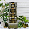 5-Tier Modern Cascading Indoor/Outdoor Fountain With LED Lights - Resin and Fiberglass