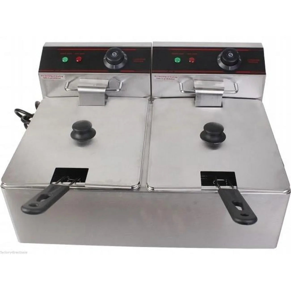 Electric Countertop Dual Tank Deep Fryer, 5000 Watt, Stainless - CB15401