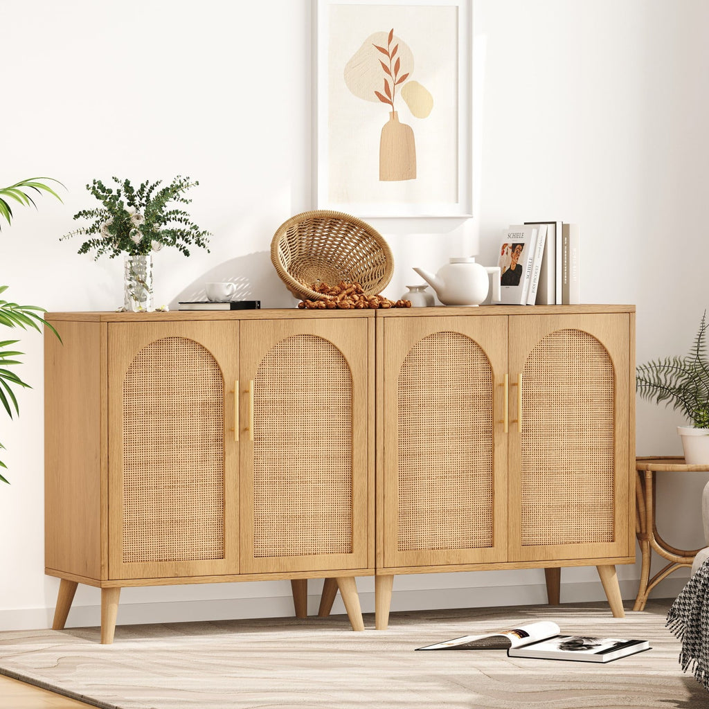 Rovaurx Set Of 2 Rattan Storage Cabinets With Doors