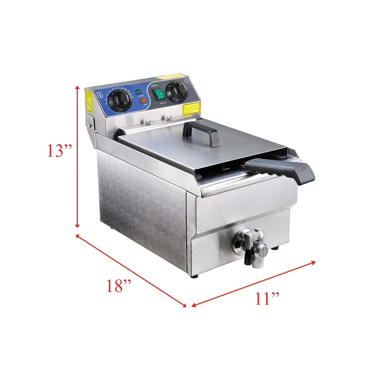 Koval Inc. Commercial Electric Deep Fryer With Drain And Basket - 10L Silver Single Tank