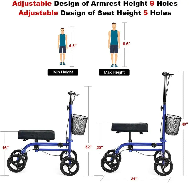 RINKMO Lightweight Steerable Knee Scooter With 8-Inch PVC Wheels